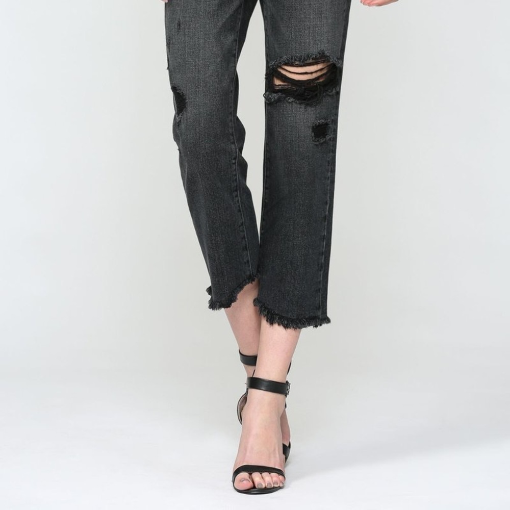 Distressed Strait Crop Jean - Picture 3 of 4